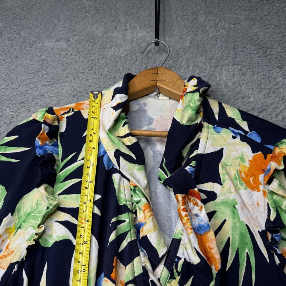 Ralph Lauren Blouse Women's Large Blue Floral Ruffle Sleeve Top - Picture 5 of 10